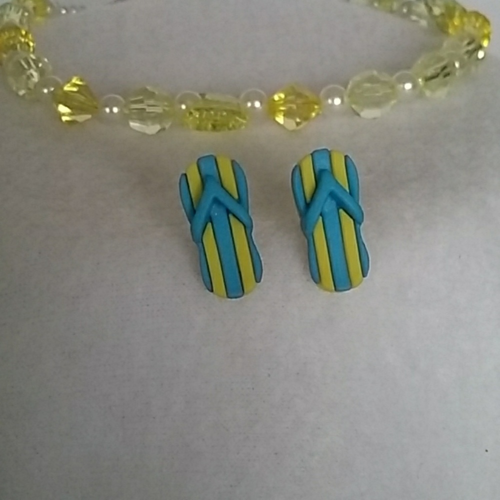 Blue & yellow stripe flip flop post earrings